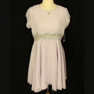 NEW Free People Light Purple Lavender Beaded Short Sleeve Distressed Dress - 10